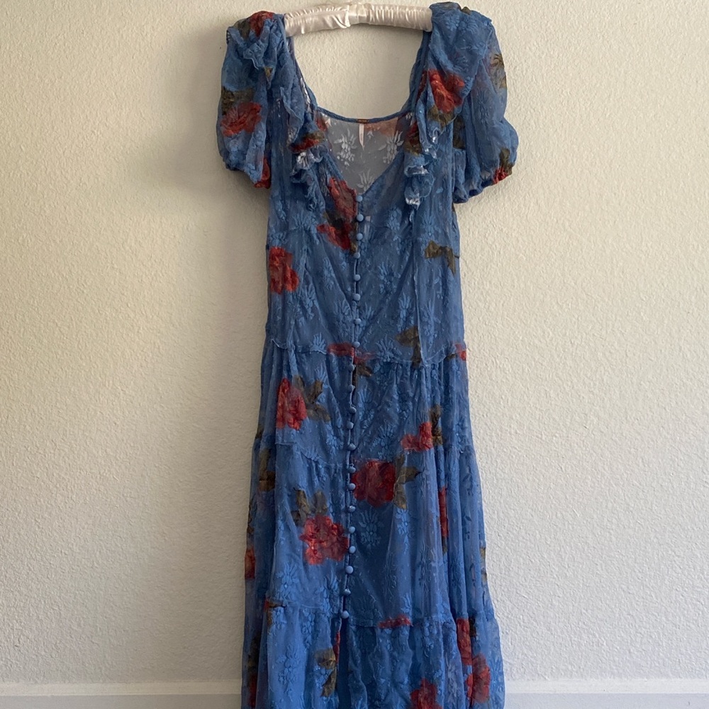 Free People Blue Fairy Dress w/ Roses